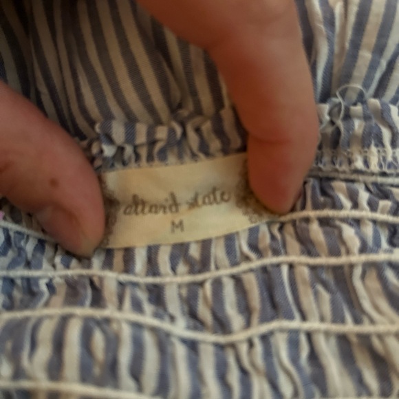 Altar'd State Boho Hippie Off Shoulder Lined Dress Blue White Stripe Size Medium - Picture 6 of 6